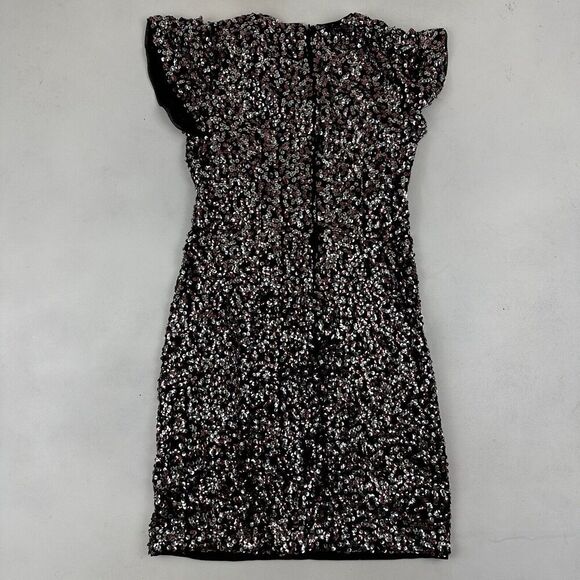 Vince Camuto Sz 0 Black Pink Silver Sequin Sheath Dress Flutter Sleeve New Years - Picture 7 of 9